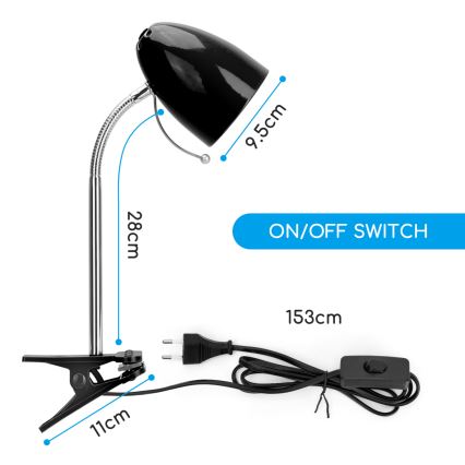 Aigostar -  Stona lampa sa klipsom 1xE27/11W/230V crna/sjajni hrom