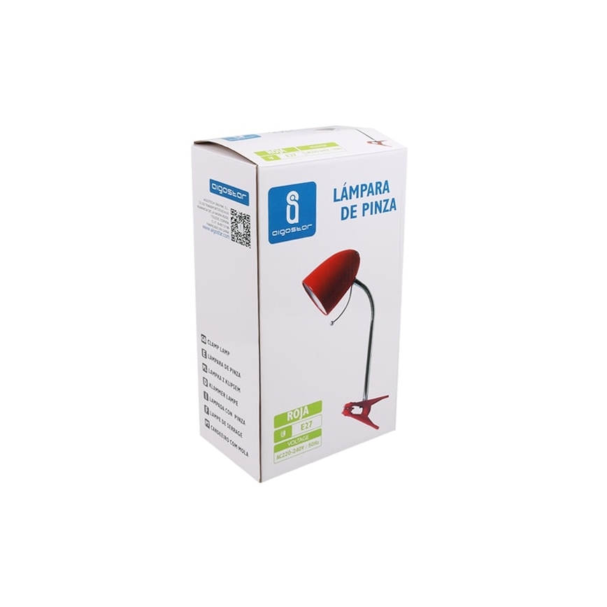 Aigostar - Stona lampa sa stezaljkom 1xE27/11W/230V crvena/sjajni hrom