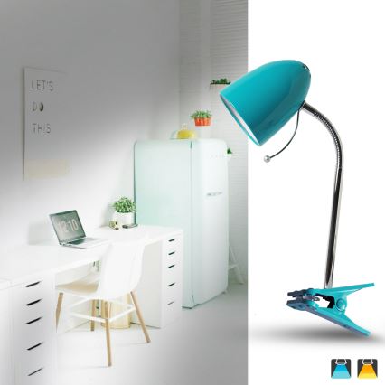 Aigostar -  Stona lampa sa klipsom 1xE27/11W/230V plava/sjajni hrom