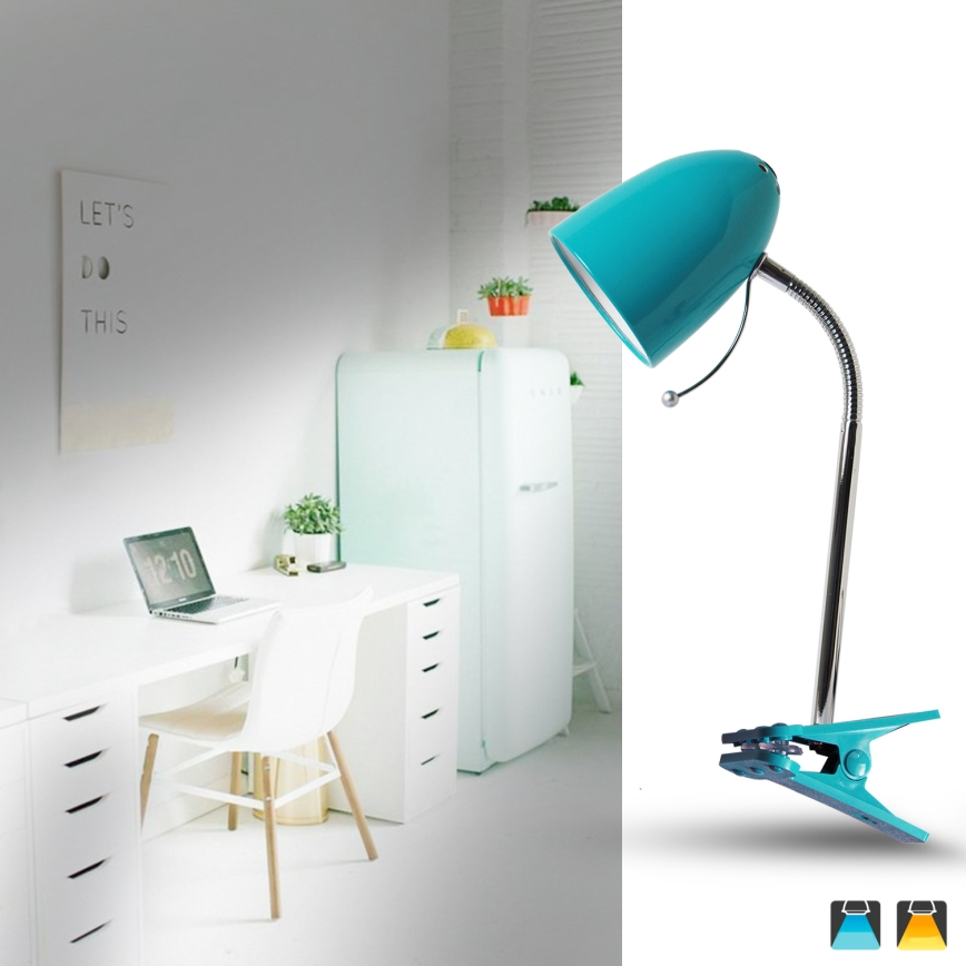 Aigostar -  Stona lampa sa klipsom 1xE27/11W/230V plava/sjajni hrom