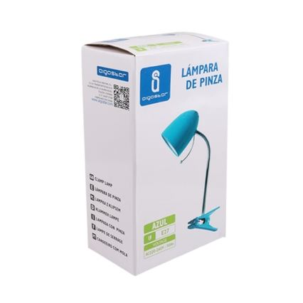 Aigostar -  Stona lampa sa klipsom 1xE27/11W/230V plava/sjajni hrom
