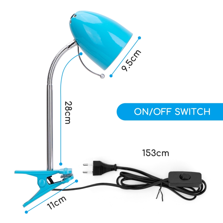 Aigostar -  Stona lampa sa klipsom 1xE27/11W/230V plava/sjajni hrom