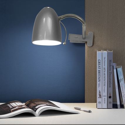 Aigostar -  Stona lampa sa klipsom 1xE27/11W/230V srebrna/sjajni hrom