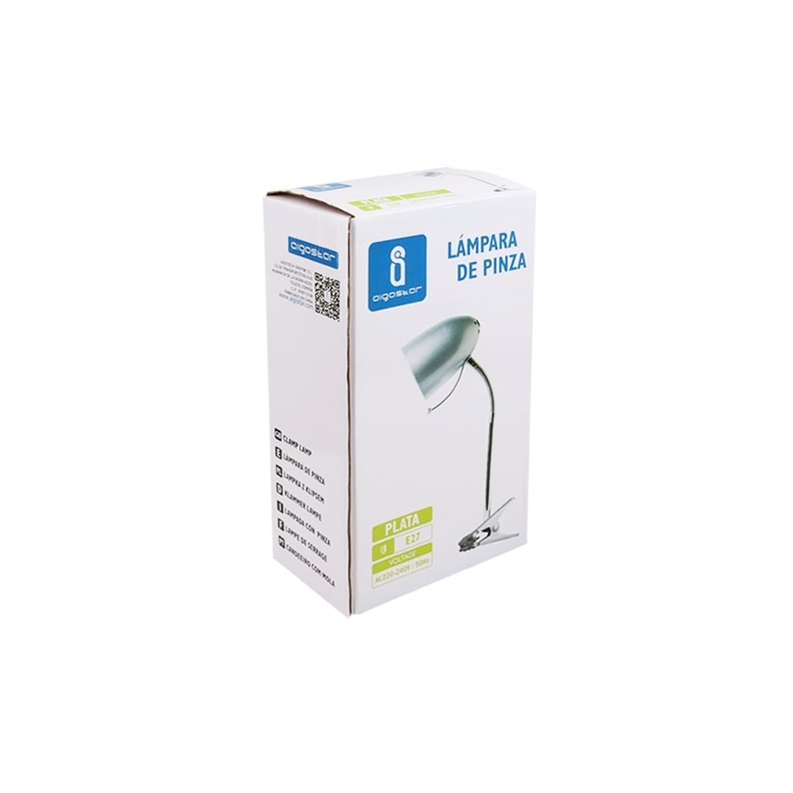 Aigostar -  Stona lampa sa klipsom 1xE27/11W/230V srebrna/sjajni hrom
