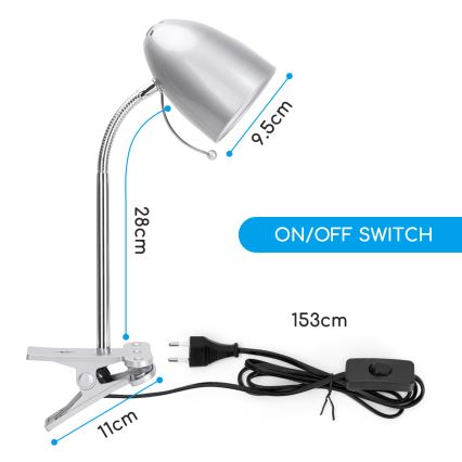Aigostar -  Stona lampa sa klipsom 1xE27/11W/230V srebrna/sjajni hrom