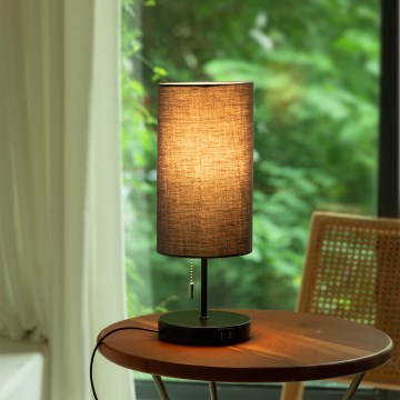 Aigostar - Stona lampa sa USB portom 1xE27/40W/230V crna