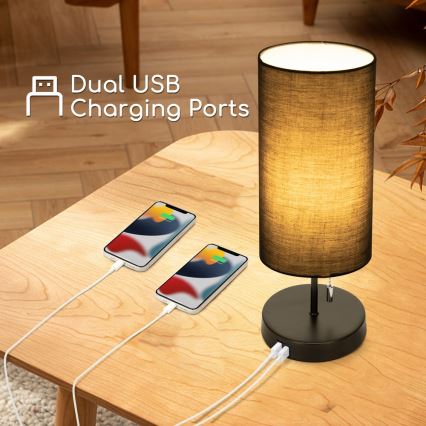 Aigostar - Stona lampa sa USB portom 1xE27/40W/230V crna