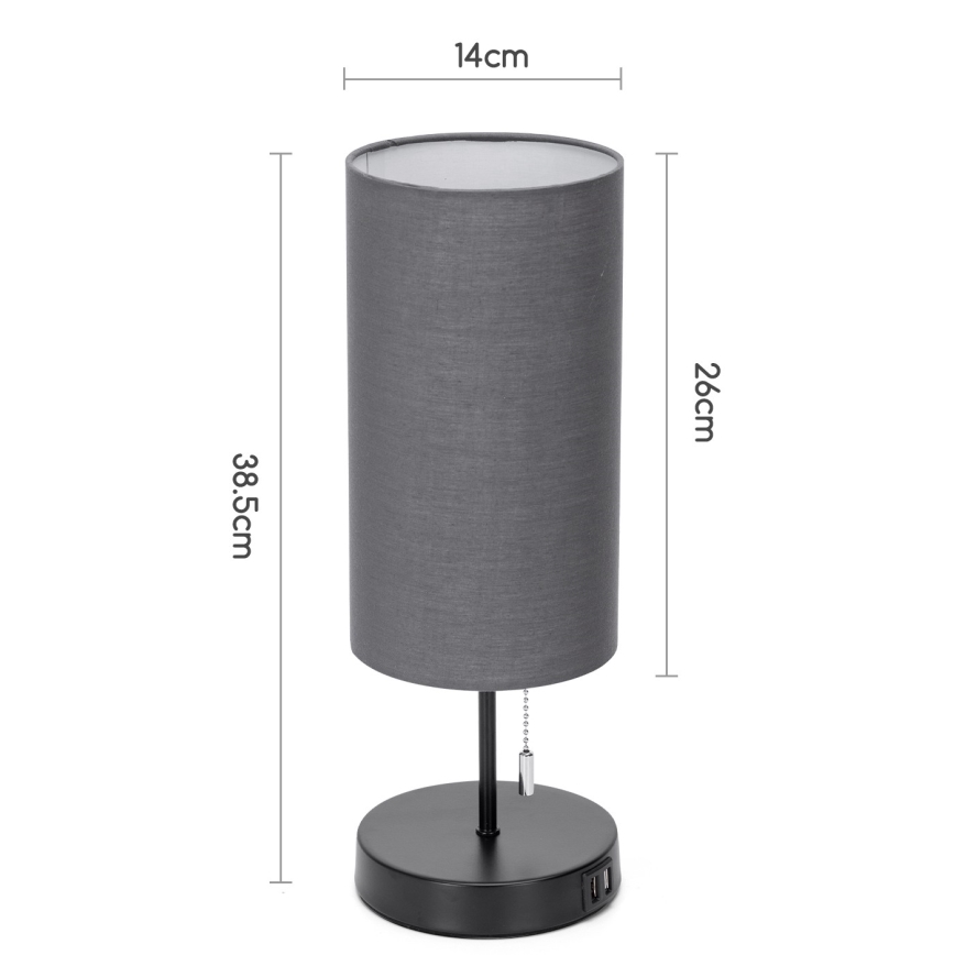 Aigostar - Stona lampa sa USB portom 1xE27/40W/230V crna