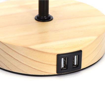 Aigostar - Stona lampa sa USB portom 1xE27/40W/230V crna/krem