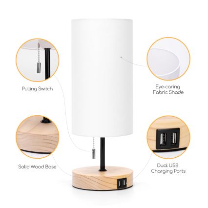 Aigostar - Stona lampa sa USB portom 1xE27/40W/230V crna/krem