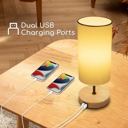 Aigostar - Stona lampa sa USB portom 1xE27/40W/230V crna/krem