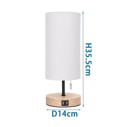 Aigostar - Stona lampa sa USB priključkom 1xE27/40W/230V bež