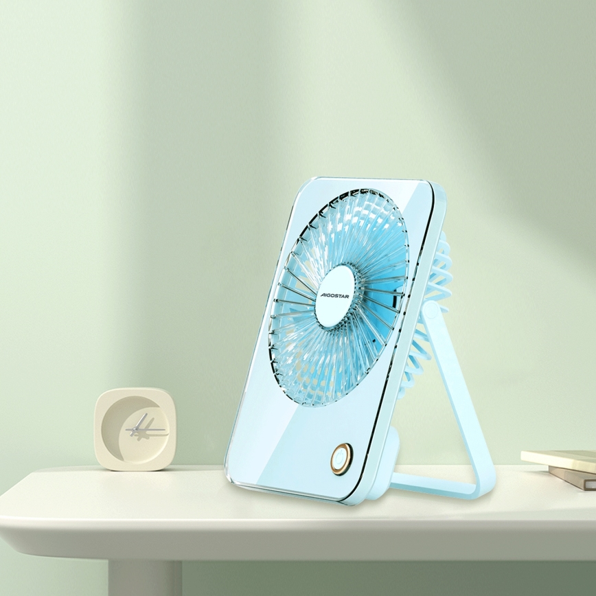 Aigostar - Stoni punjivi ventilator 5W/5V 3600mAh USB plavi