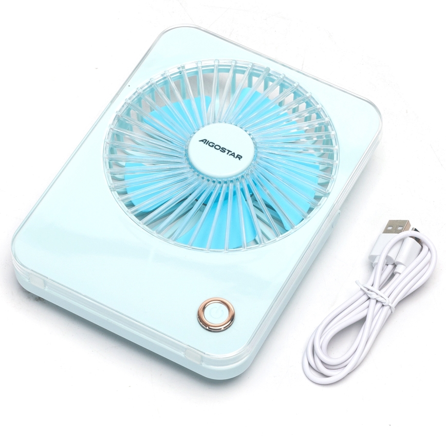 Aigostar - Stoni punjivi ventilator 5W/5V 3600mAh USB plavi