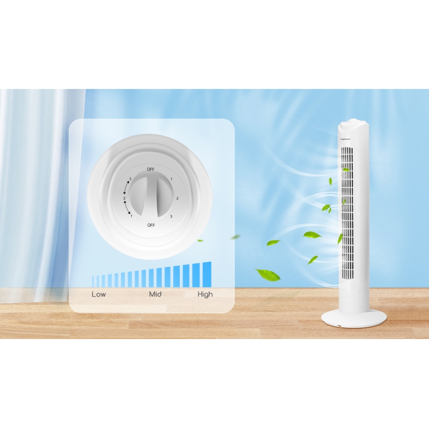 Aigostar - Stubasti ventilator 45W/230V bela