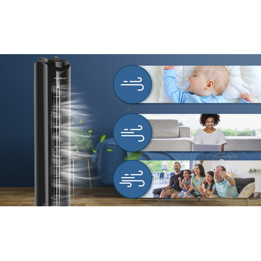Aigostar - Stubasti ventilator 45W/230V crni