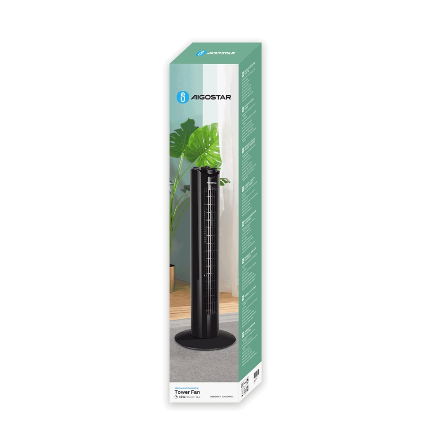 Aigostar - Stubasti ventilator 45W/230V crni