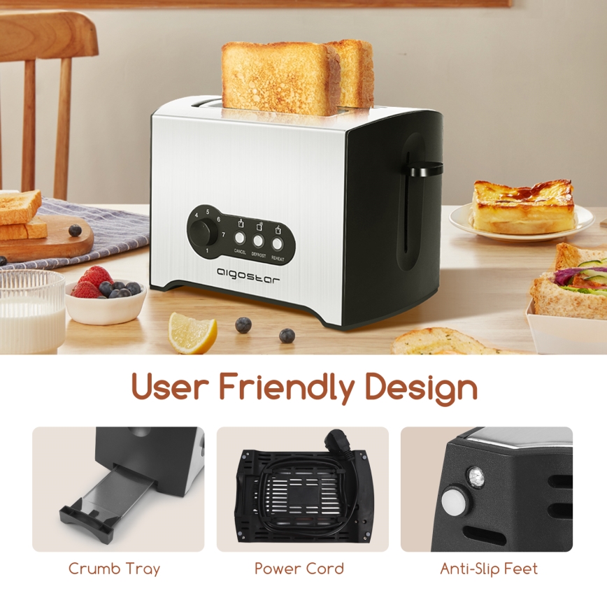 Aigostar - Toster sa dva otvora, 900 W/230 V, mat hrom