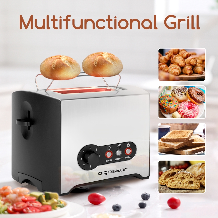 Aigostar - Toster sa dva otvora, 900 W/230 V, mat hrom