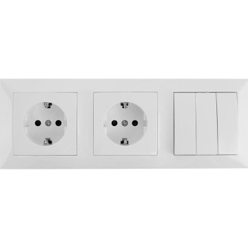 Aigostar - trostruki prekidač br. 3 i 2× SCHUKO utičnice 230 V sa ramom, bela
