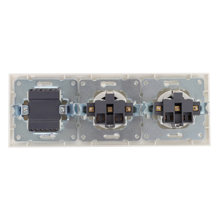 Aigostar - trostruki prekidač br. 3 i 2× SCHUKO utičnice 230 V sa ramom, bela
