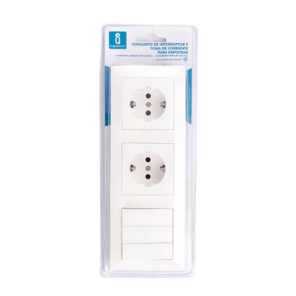 Aigostar - trostruki prekidač br. 3 i 2× SCHUKO utičnice 230 V sa ramom, bela
