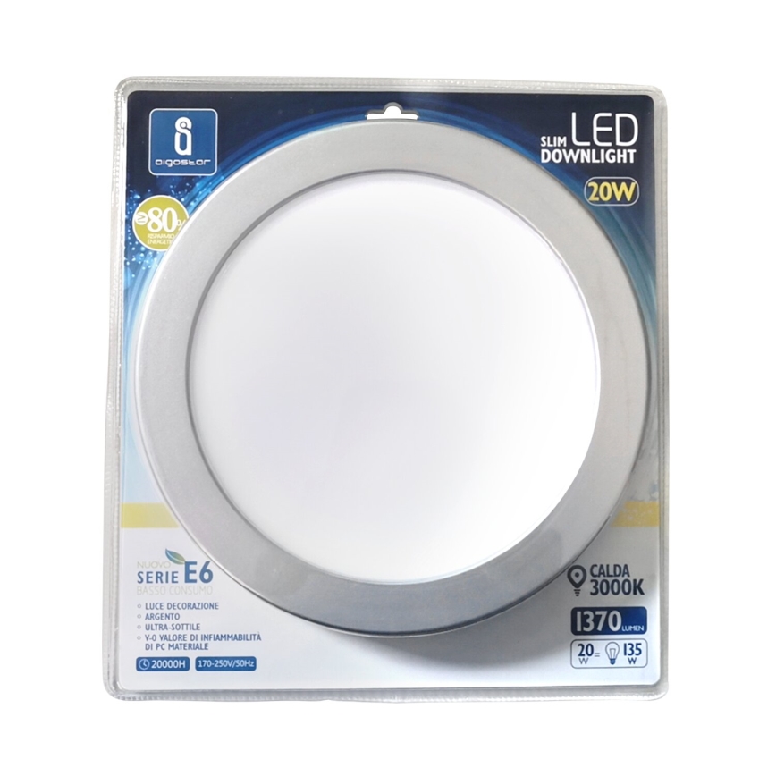 Aigostar - ULTRATHIN ugradno LED svetlo/20W/230V 3000K mat hrom
