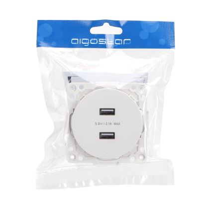 Aigostar - USB napajajuća utičnica bez okvira, 2x USB-A, bela