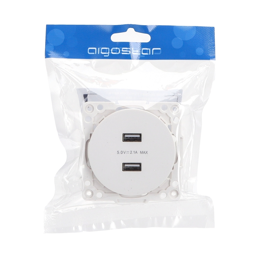 Aigostar - USB napajajuća utičnica bez okvira, 2x USB-A, bela