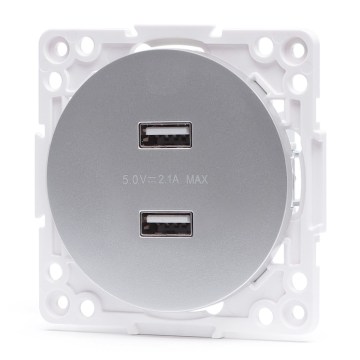 Aigostar - USB napajajuća utičnica bez okvira, 2x USB-A, srebrna