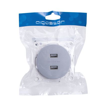 Aigostar - USB napajajuća utičnica bez okvira, 2x USB-A, srebrna