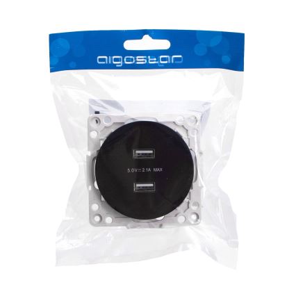 Aigostar - USB utičnica bez okvira, 2x USB-A, crna