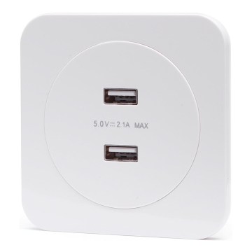 Aigostar - USB zidna utičnica sa okvirom 2x USB-A bela