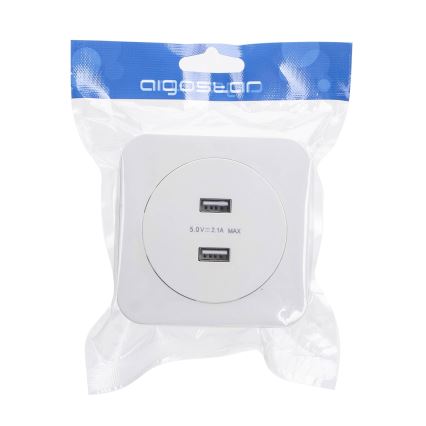 Aigostar - USB zidna utičnica sa okvirom 2x USB-A bela