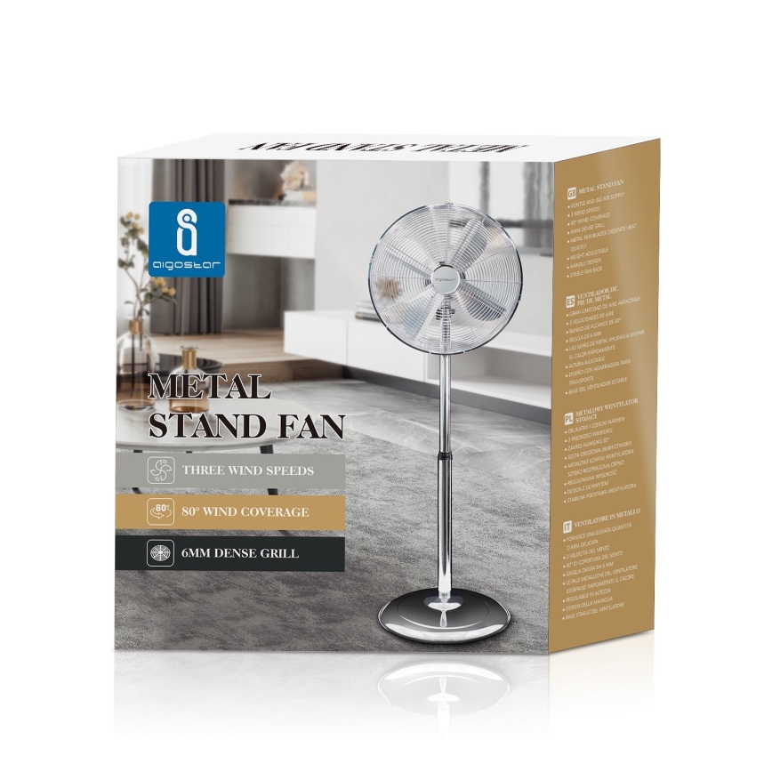 Aigostar - Stojeći ventilator 50W/230V, prečnika 44,8 cm, sjajni hrom