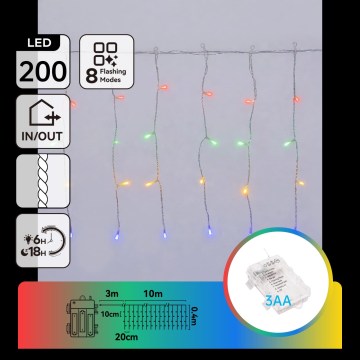 Aigostar - višebojni LED spoljašnji božićni lanac 200xLED/8 funkcija 3xAA 13x0,4m IP44
