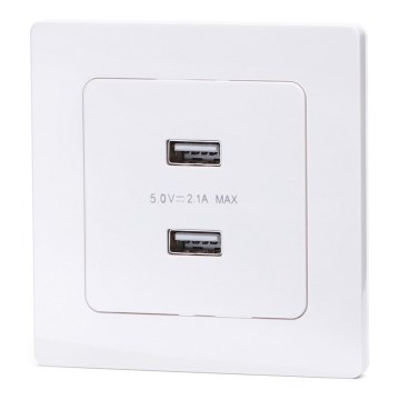 Aigostar - zidna USB utičnica sa okvirom, 2x USB-A, bela