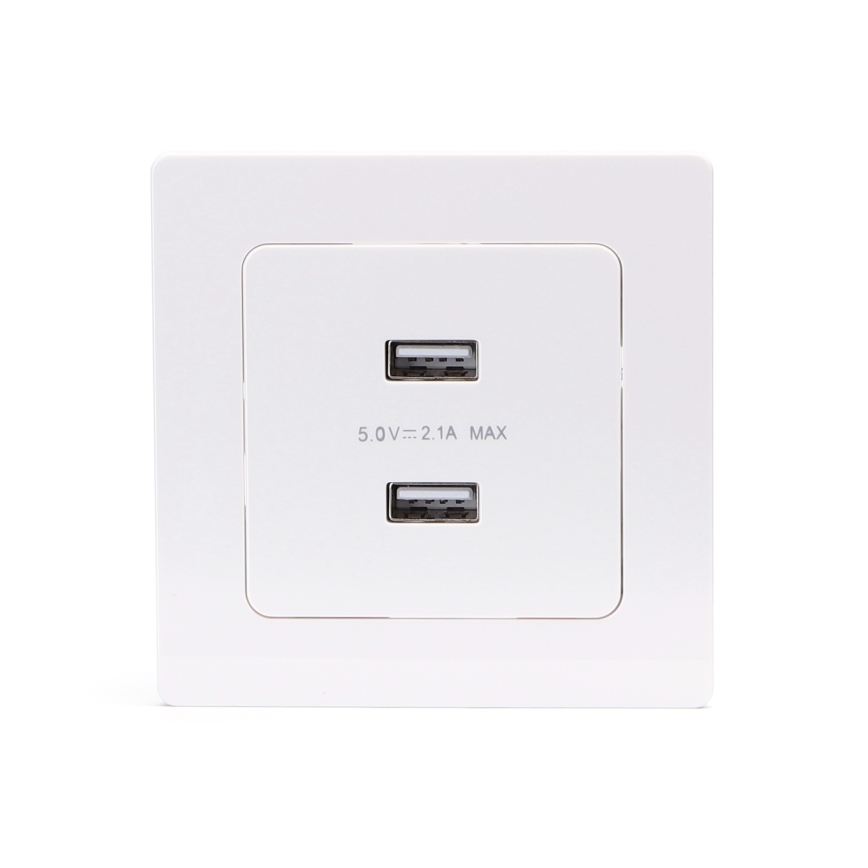 Aigostar - zidna USB utičnica sa okvirom, 2x USB-A, bela