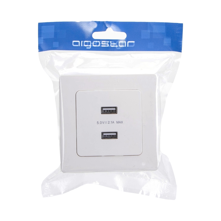 Aigostar - zidna USB utičnica sa okvirom, 2x USB-A, bela