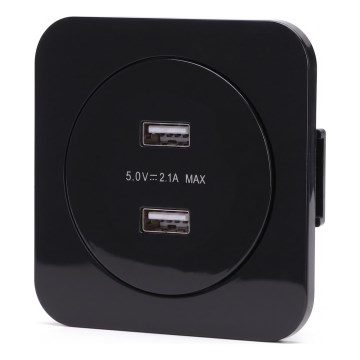 Aigostar - zidna USB utičnica sa okvirom, 2x USB-A, crna