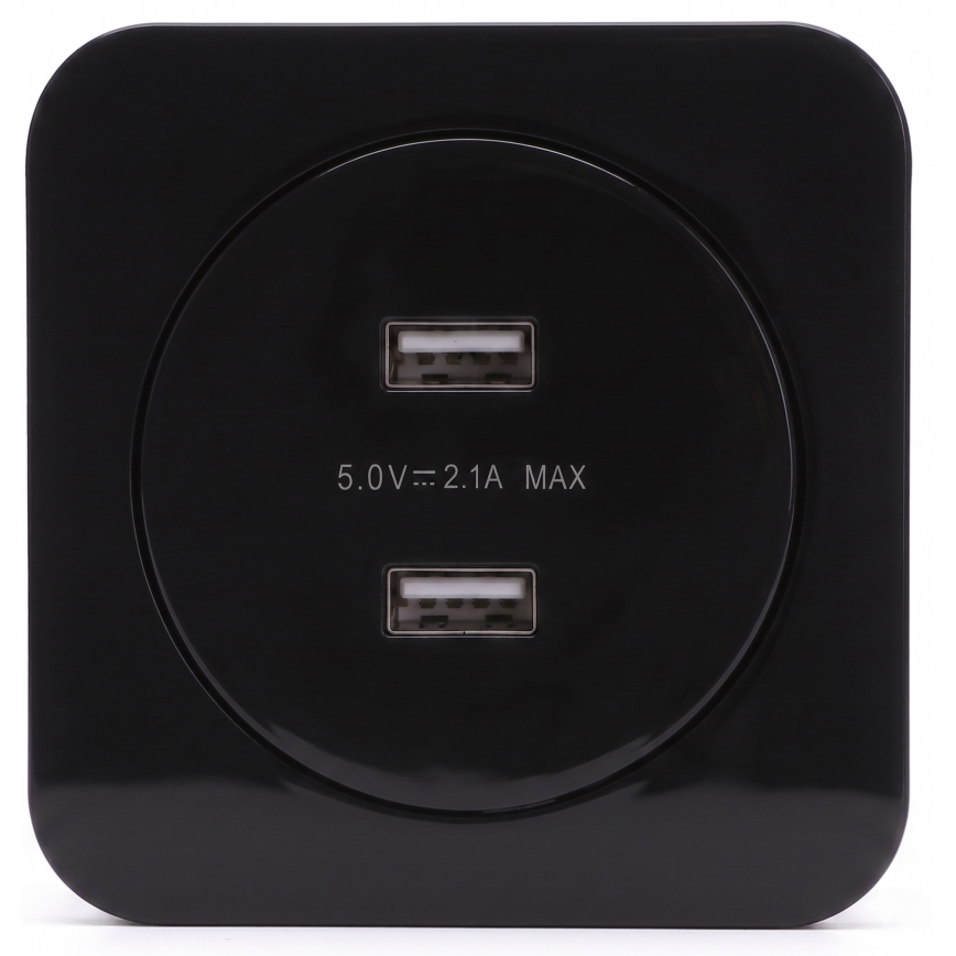 Aigostar - zidna USB utičnica sa okvirom, 2x USB-A, crna