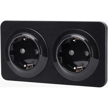 Aigostar - Zidna utičnica sa okvirom, 2x SCHUKO, 250V/16A, crna