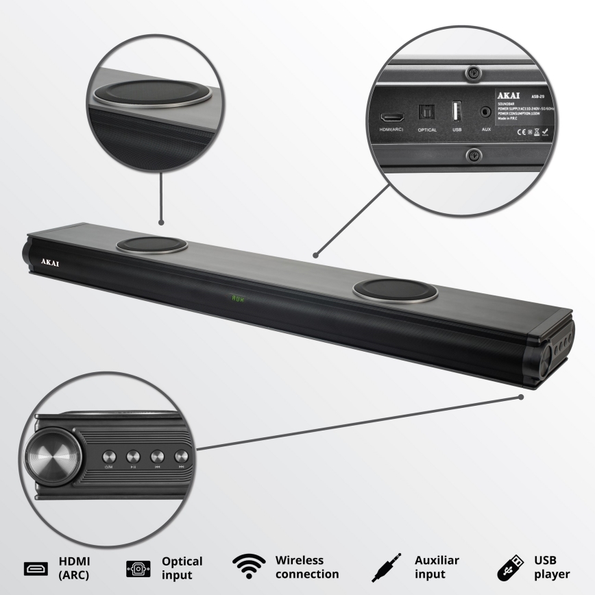 AKAI ASB-29 - Soundbar sa aktivnim subwooferom 120W/230V + daljinski upravljač