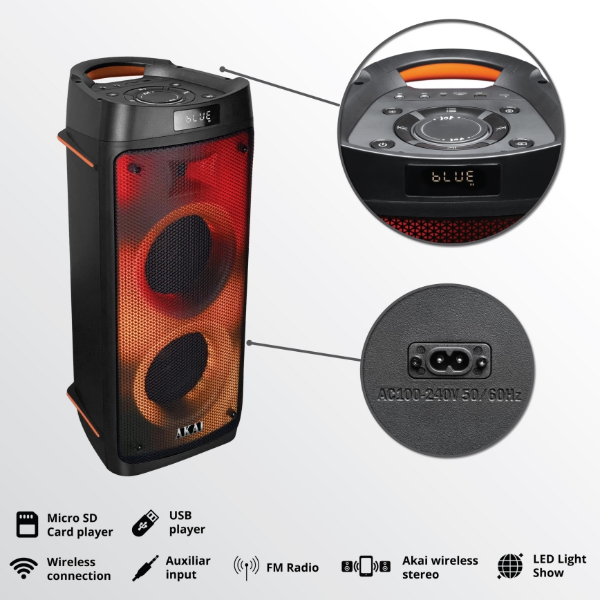 AKAI PARTY BOX 810 - Bežični zvučnik 65W/230V 5000 mAh + daljinski upravljač