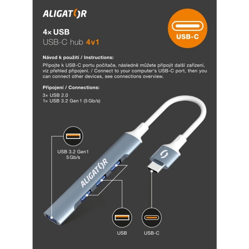 Aligator AHUB002 - USB-C adapter 4 u 1