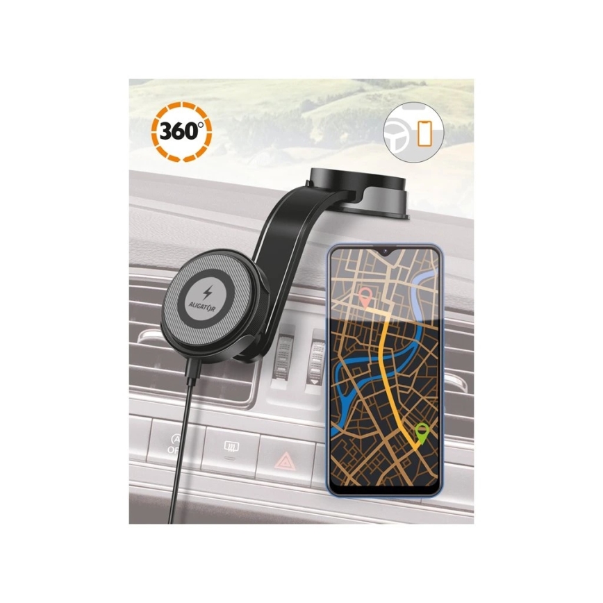 Aligator AMS07BK - Držač telefona za automobil sa savitljivim krakom MagSafe, crne boje
