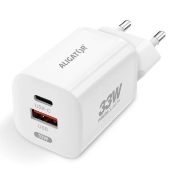 Aligator CHPD0020 - Brzi GaN adapter Power Delivery 33W USB-A + USB-C, bela