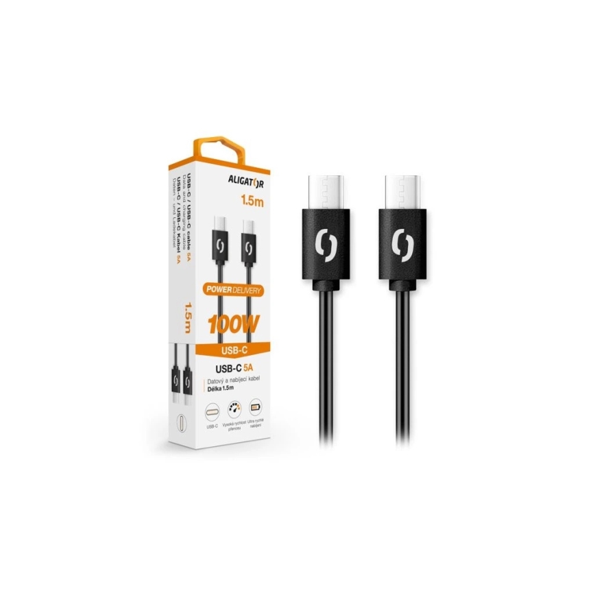 Aligator DATKP46 - USB-C na USB-C kabl, 100 W USB Power Delivery, 1,5 m, crna