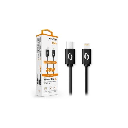 Aligator DATKP50 - USB kabl USB-C / Lightning 30W Power Delivery 1,5m crna