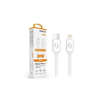 Aligator DATKP51 - USB kabl USB-C / Lightning 30W Power Delivery 1,5m bela
